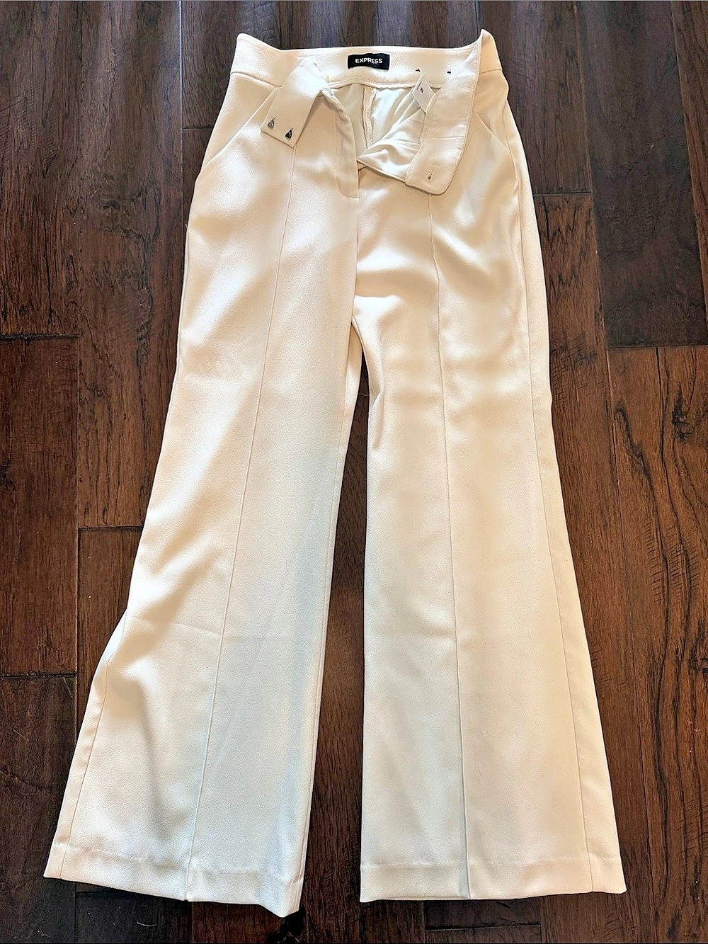 Express High Waisted Button Tab Waistband Wide Leg Pant Wide Leg Pants White Cre